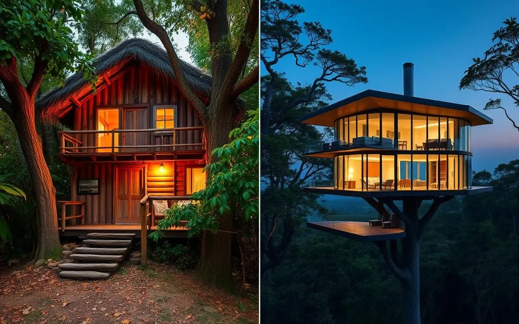 comparing rustic and luxury treehouses